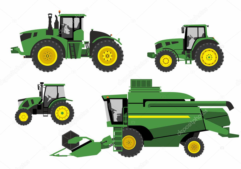 Various options for agricultural machinery. Vector graphics