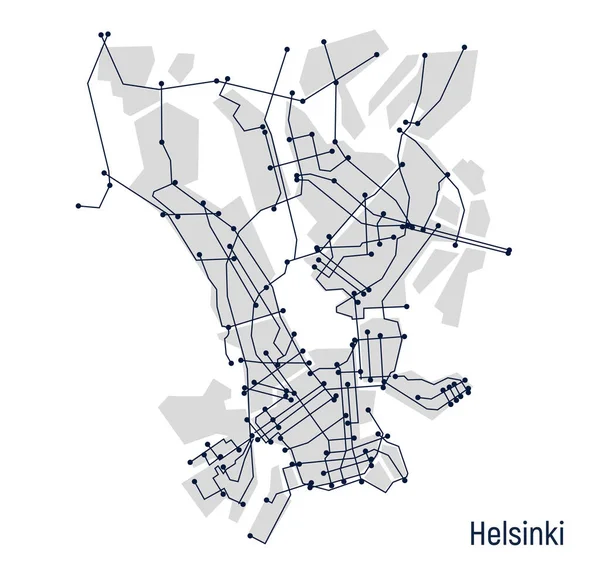 Ciudad Digital Plan Ciudad Helsinki Forma Esquema Electrónico Dibujo Lineal — Vector de stock