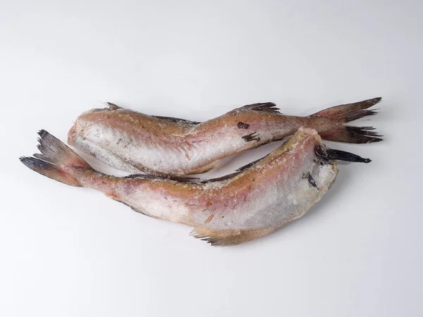 Frozen Carcasses Pollock Fish White Background Top View — Stock Photo, Image