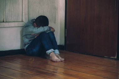 Little child boy wall corner punishment sitting. Children's Rights in Early Childhood Education and Social parents care problem concept. 