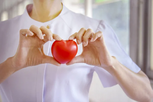 Mutlu Kırmızı Gülen Kalp Hemşirelerin Ellerinde. İyi Sağlık Destek ve Koruma İşletmeleri Özel Servis Konsepti. Çapraz İşlem ve İşlem Tonu İnstagramı.