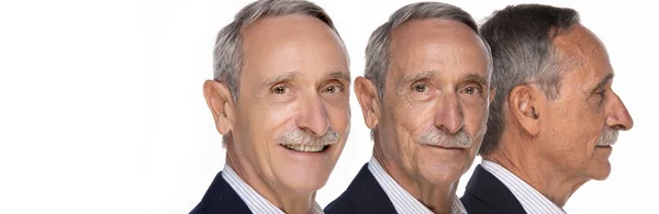 Banner Panoramic Three Face Comparison Mature Hispanic Latino Handsome Businessman — Stock Photo, Image