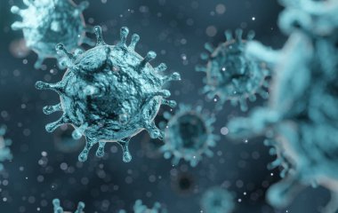 Corona virüsü 2019-ncov gribi salgını, yüzen grip virüsünün mikroskobik görüntüsü virüs hücreleri, Sars salgını risk konsepti, arka plan oluşturma