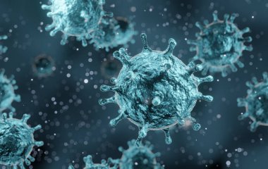 Corona virüsü 2019-ncov gribi salgını, yüzen grip virüsünün mikroskobik görüntüsü virüs hücreleri, Sars salgını risk konsepti, 3D görüntüleme