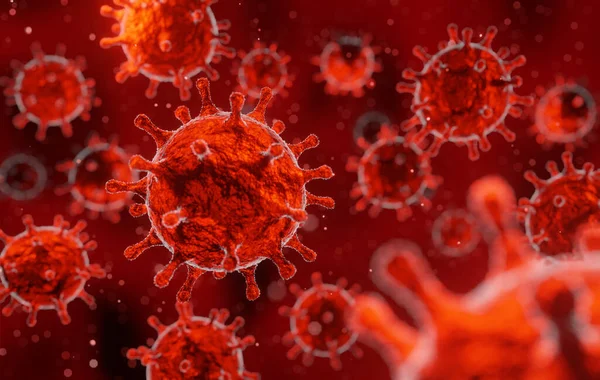 コロナウイルス2019 Ncvインフルエンザ発生 血液中の浮遊インフルエンザウイルスの顕微鏡観察 Sarsパンデミックリスクコンセプト 3Dレンダリング医療イラスト — ストック写真