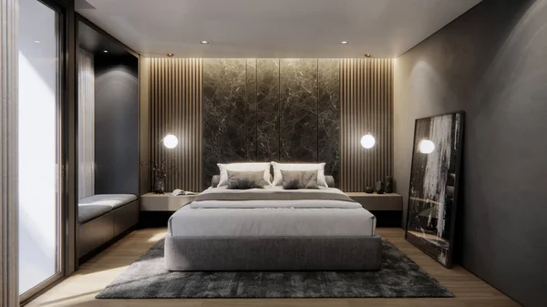 Intérieur Chambre Luxe Moderne Avec Mur Marbre Fond Rendu — Photo