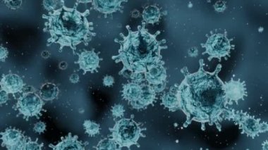 Corona virüsü 2019-ncov gribi salgını, yüzen grip virüsünün mikroskobik görüntüsü, SARS salgını risk konsepti, hareket arkaplanı, video 4k 3840x2160, 3D canlandırma