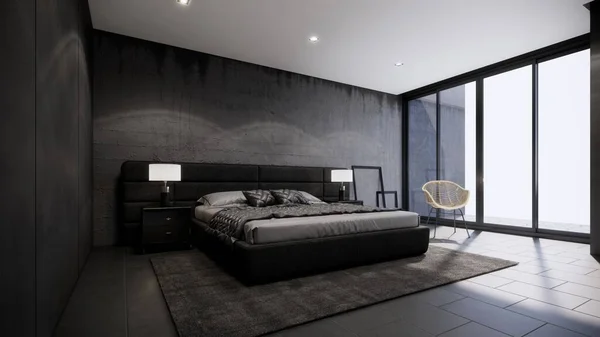 Concept Chambre Noire Avec Design Intérieur Moderne Loft Fond Rendu — Photo