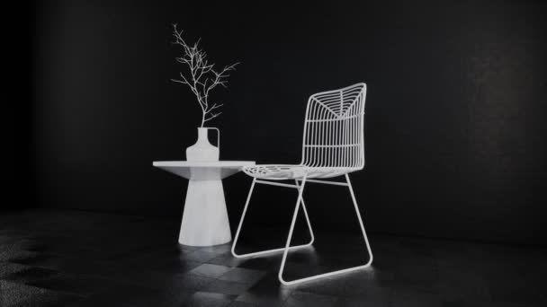 Interior of a room with chair and table, video 4k rotating shot 3d animation — Stock Footage Interior Room Chair Table Video Rotating Shot Animation Stock Footage