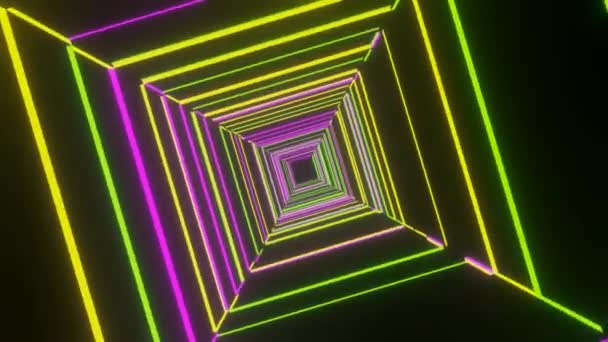Render Abstracte Vierkante Achtergrond Gloeiende Neonlijnen Draaiend Moderne Kleurrijke Verlichting — Stockvideo