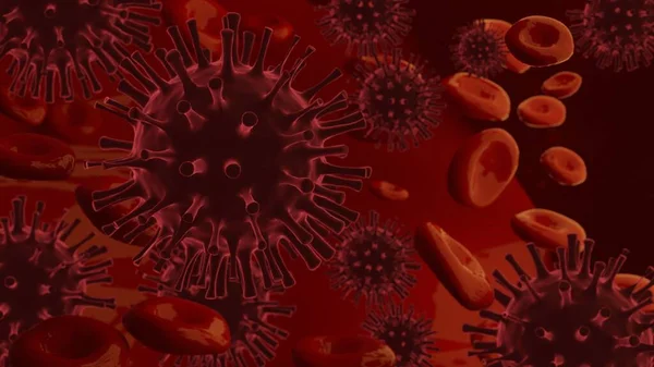 コロナウイルス2019 Ncvインフルエンザ発生 血液中の浮遊ウイルス細胞の顕微鏡観察 Covid 19コンセプト 3Dレンダリング背景 — ストック写真