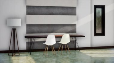 oda modern iç tasarım, döner çekim yavaş çekim, video ultra HD 4K, 3D animasyon