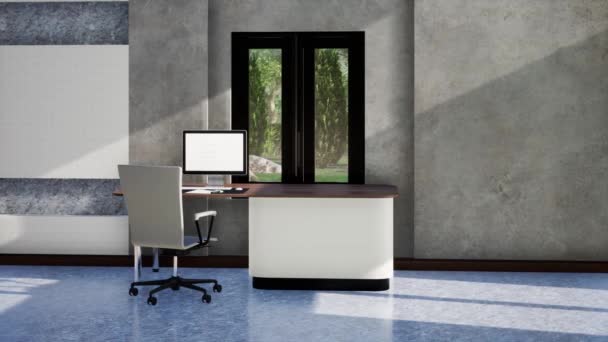 Moderno Loft Interior Sala Trabajo Con Muebles Tiro Giratorio Cámara — Vídeo de stock