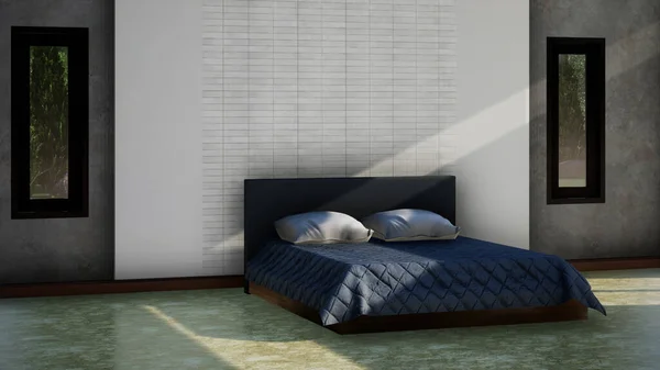 Modernes Schlafzimmerinterieur Mit Weißem Und Grauem Wandhintergrund Render — Stockfoto