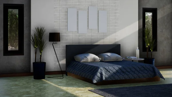 Modernes Schlafzimmer Design Mit Weißem Ang Grauen Wandhintergrund Rendering — Stockfoto