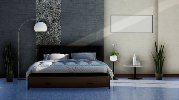 Innenarchitektur Eines Modernen Schlafzimmers Mit Doppelbett Hintergrund — Stockfoto