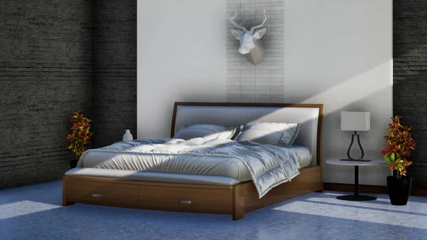 Loft Modern Bedroom Interior Rendering — Stock Photo, Image