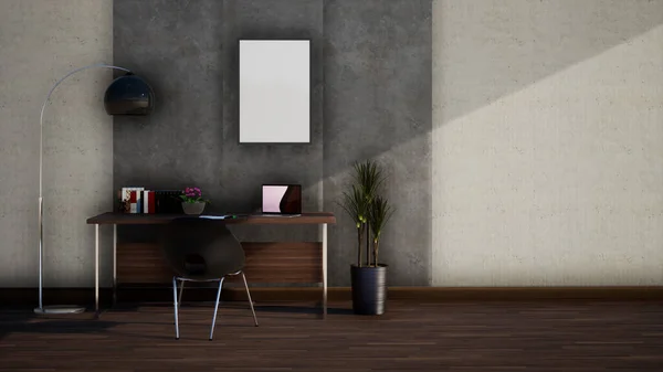 白とグレーのロフトスタイルの壁のインテリアデザイン 3Dレンダリングの背景を持つモダンな部屋 — ストック写真