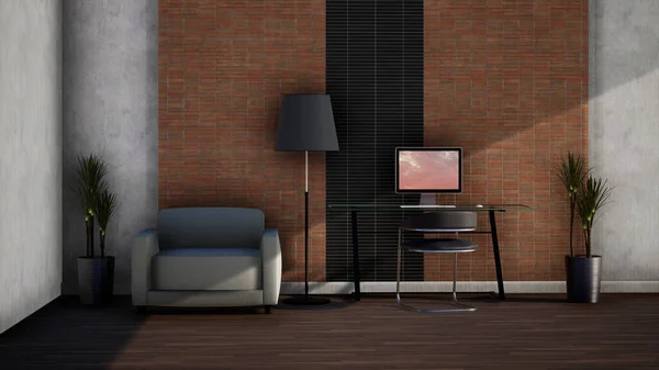 現代的なロフトスタイルの部屋のインテリアデザイン 3Dレンダリング — ストック写真