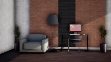 Mobilyalı odanın içi, döner çekim ağır çekim, video 4K 3D animasyon