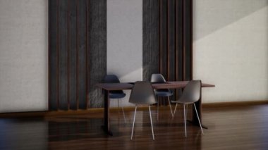 Beyaz ve siyah duvarlı modern bir odanın içinde, 3D video görüntüleme