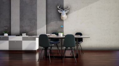 modern çatı katı bir odanın içi, 3D animasyon video oluşturma