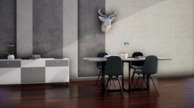 modern çatı katı bir odanın içi, 3D animasyon video oluşturma