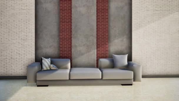 Sofa Kulit Ruang Tamu Interior Modern Rendering Video — Stok Video