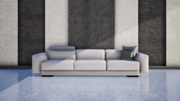 Modern Interior Living Room White Black Wall Rendering Video Footage — Stock Video
