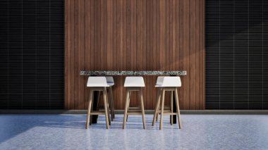 Masa ve sandalyeli modern oda, 3D görüntüleme