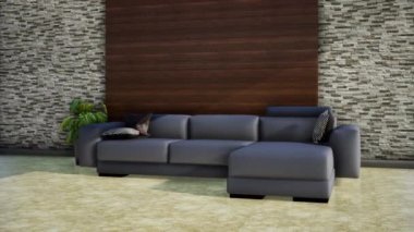 Modern oturma odasının içi, 3D animasyon canlandırması
