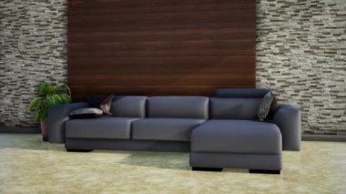 Modern oturma odasının içi, 3D video canlandırması