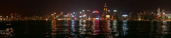 Θέα Στο Χονγκ Κονγκ Την Νύχτα Πανόραμα — Φωτογραφία Αρχείου
