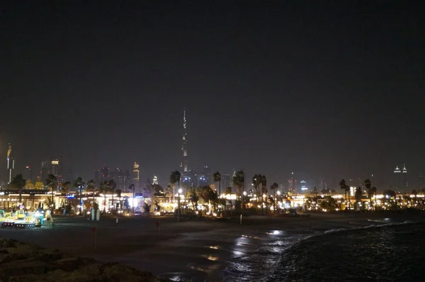 Dubaï Lumières Électriques Nuit Émirats Arabes Unis — Photo