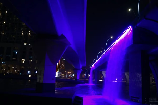 Φώτα Της Νυχτερινής Πόλης Ντουμπάι Ηνωμένα Αραβικά Εμιράτα — Φωτογραφία Αρχείου