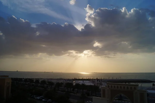 Coucher Soleil Magnifique Aux Émirats Arabes Unis Marjan Island Émirats — Photo