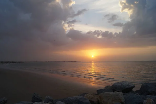 Coucher Soleil Magnifique Aux Émirats Arabes Unis Marjan Island Émirats — Photo