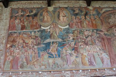 Pisa, İtalya 'daki Katedral Meydanı' nın kuzey ucundaki tarihi Campo Santo binasındaki Fresco..