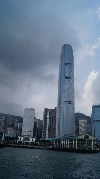 Величні Хмарочоси Гонконгу Гонконг Одним Найбільш Густонаселених Місць Світі Китай — стокове фото