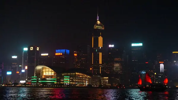Вид Гонконга Ночное Время Китай — стоковое фото