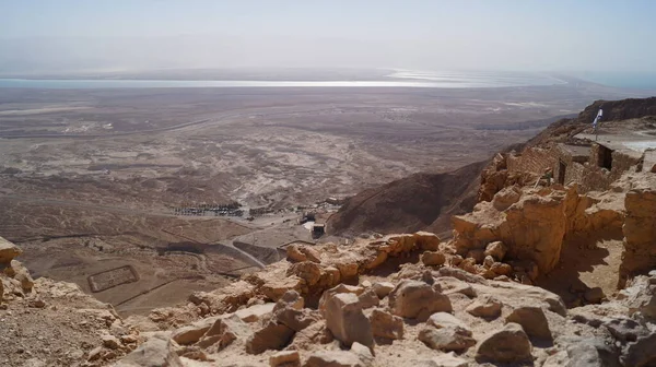 Pohled Mrtvé Moře Pevnosti Masada Masada Izrael — Stock fotografie