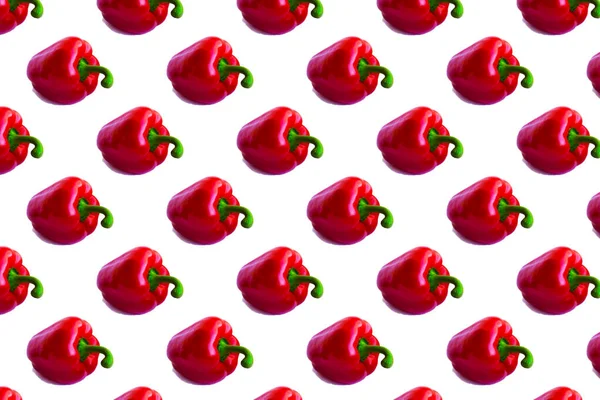 Pattern Sweet Red Bell Peppers Green Ponytails White Background Concept — Stock Photo, Image