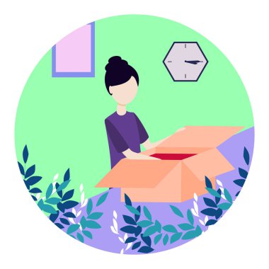 Teslimat servis vektör çizimi. Minicik nakliye kutusu insanları konsepti. Uluslararası lojistik dağıtımı. Müşteri konumuna hızlı bir şekilde paket ve sipariş edilmiş mal aktarımı.