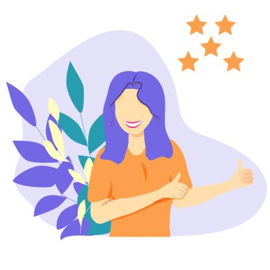 Çevrimiçi ürün inceleme vektör illüstrasyonu. Düz geri bildirim oranı kişi kavramı. Müşteri memnuniyeti için kalite analiz süreci. Etkilenen profil yetkisi ve uzman seviye derecesi