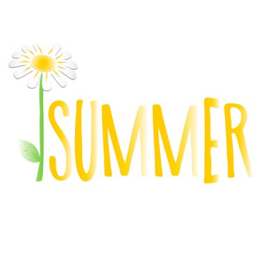 Mektup: Yaz, papatya, minimalizm, dernekler. Vektör illüstrasyonu, posterler, el ilanları, fişler, kartlar için şablon tasarımı.