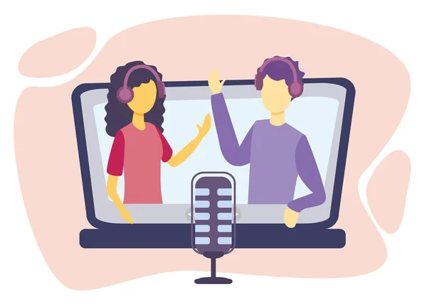 Podcast Vector Illustration Flat Radio Talk Show Discussion Interview Persons — Stock Vector