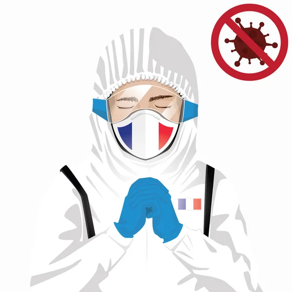 Concept Covid Coronavirus Personnel Médical Français Portant Masque Vêtements Protection — Image vectorielle