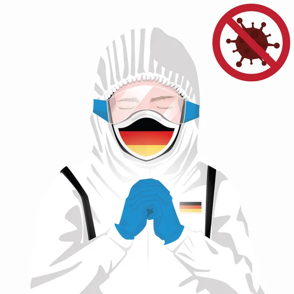 Covid Coronavirus Concept German Medical Staff Wearing Mask Protective Clothing — Stock Vector