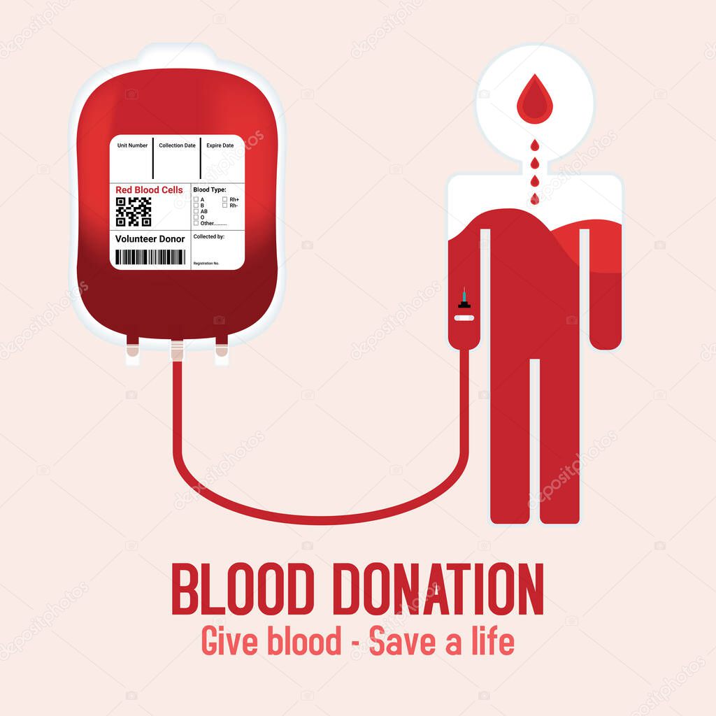 Blood donation with the red line connecting people and dropper full fill recovery. Donate concept. Give blood save a life. Vector illustration of world blood donor day