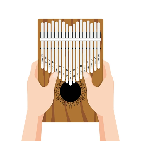 卡林巴拥有17个大拇指钢琴 牵着手弹奏非洲乐器 手指口袋便携钢琴 在白色背景上孤立的矢量漫画平面风格插图 — 图库矢量图片